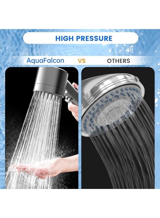 Filtered Shower Head with Handheld, High Pressure Water Flow and Multiple Spray Modes Shower Head with Filter, Power Wash for Hard Water, Showerhead with ON/OFF Switch for Pets Bath (Grey ＆ Hose) - Image 3